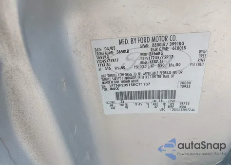 2005 Ford F-250 Xl/Xlt from USA, damaged, VIN 1FTNF20515EC71137